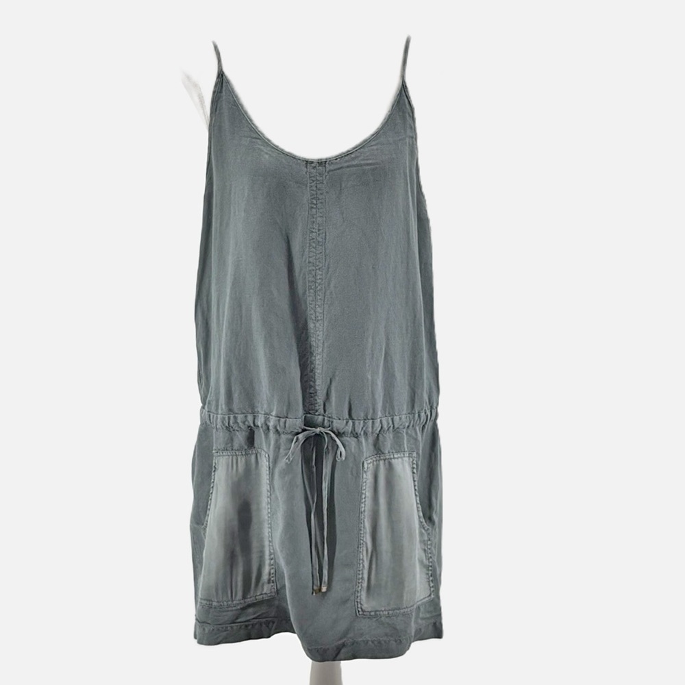Young Fabulous & Broke Linen & Rayon Waist Tie Summer Dress in Blue -Size Medium